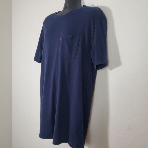 True Religion Men's Tee Large Navy Blue Embroidered Horseshoe Logo Crewneck Long - Picture 5 of 10